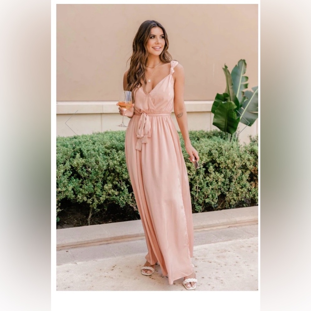 Peach Silk Maxi Wedding Guest Dress Pink Lily